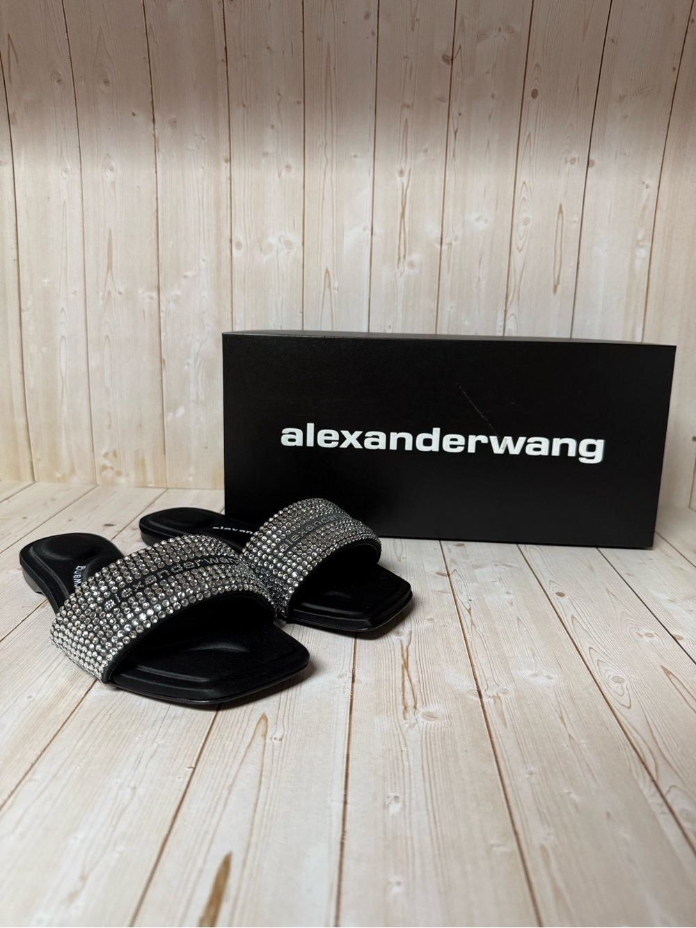 Alexander Wang Vy Crystal Embellished Slide Sandal Black/Silver sz 36 / 6